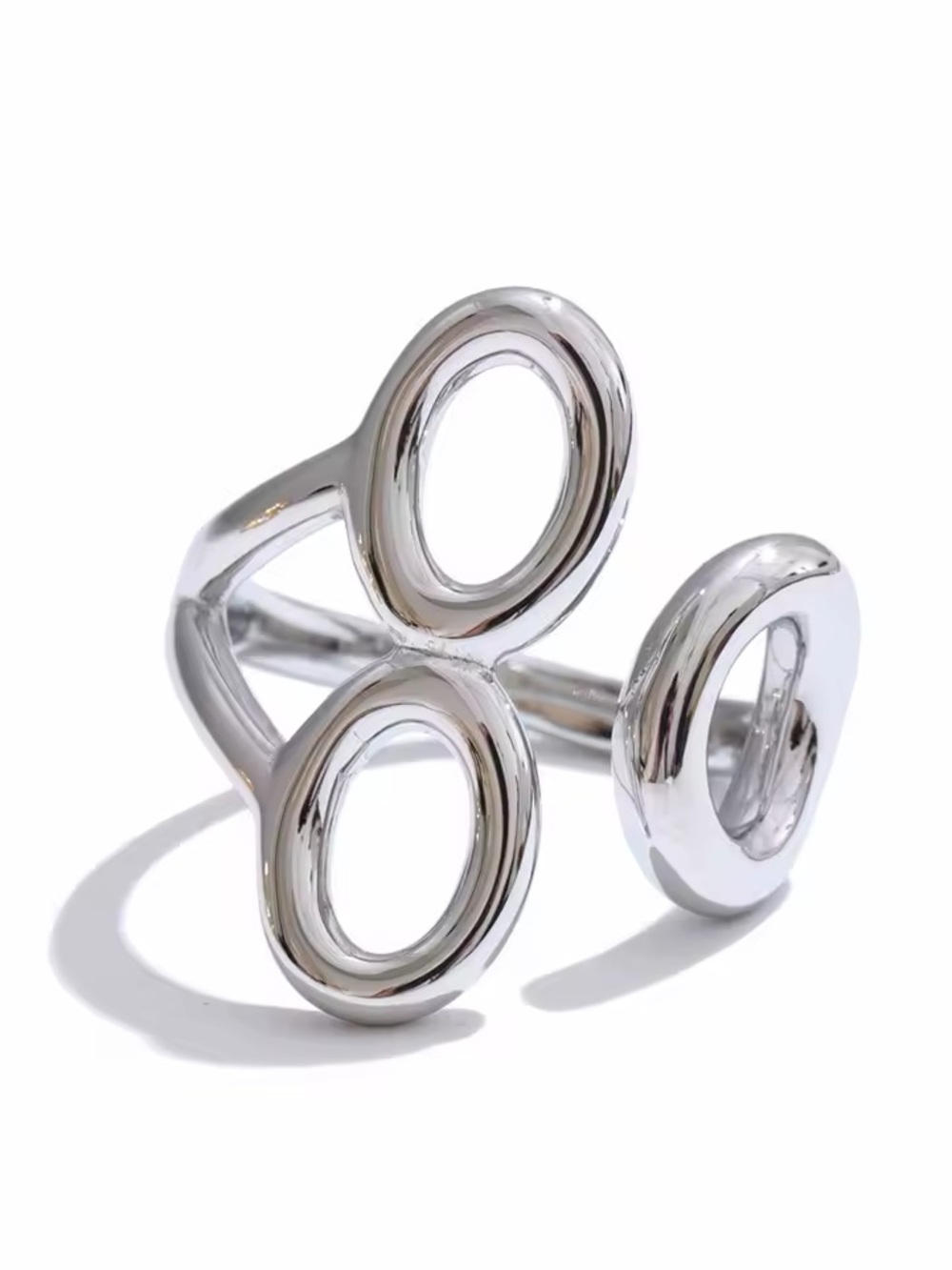 Polished Silver color Triple Open Circle Statement Ring - Picture 3 of 6